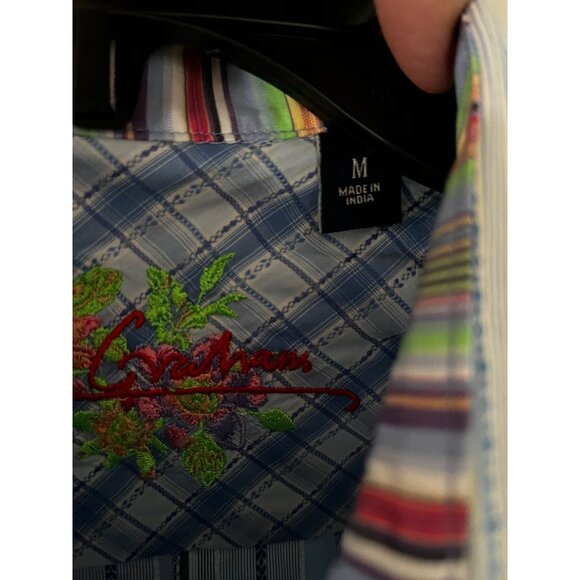 Robert Graham Mens Long Sleeve Flip Cuff Button Front Blue Shirt Sz Med - Picture 7 of 11